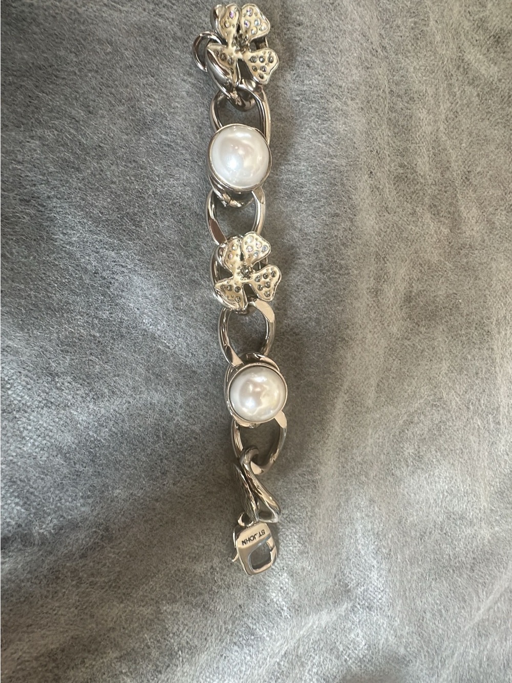St. John Silver-Tone Pearl and Floral Link Bracelet